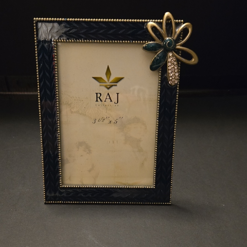 R A J Collections, Metal Picture Frame With Flower Accent 3 1/2" X 5"
